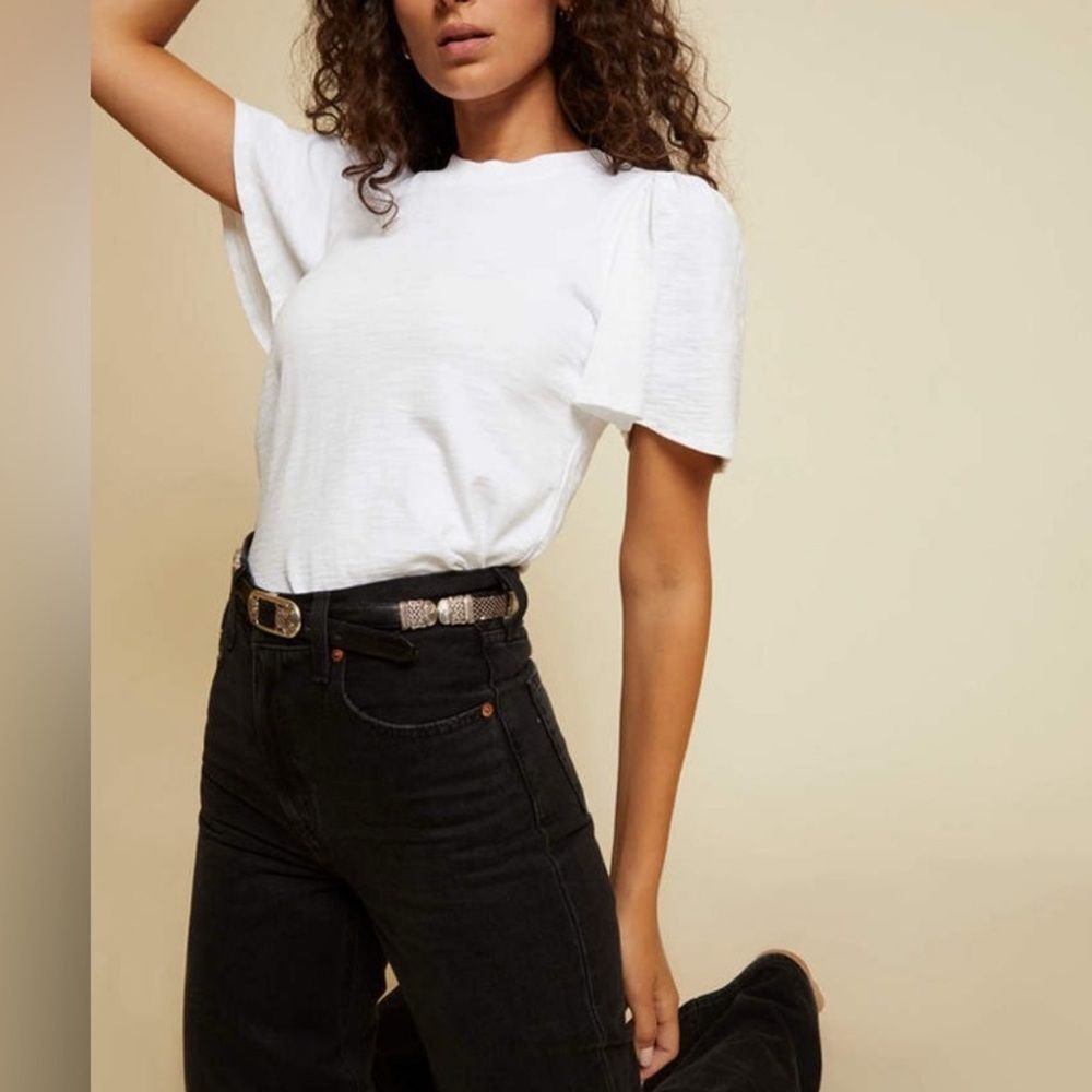 Nation LTD White Puff Sleeve Short Sleeve Tee - Picture 3 of 5